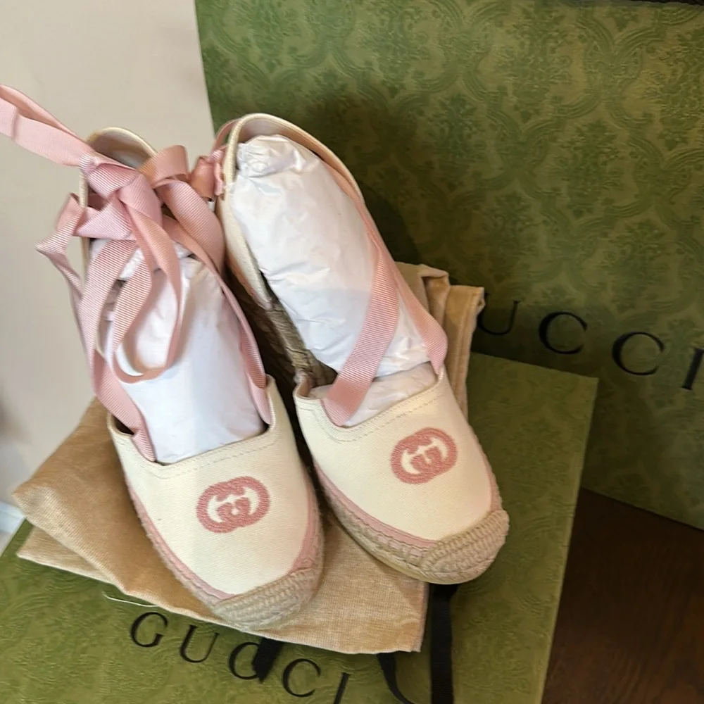 Gucci GG Logo Canvas Wedge Espadrilles